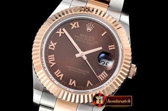 Rolex DJ2 41mm Oyst Flt RG/SS Brown Roman BP A3136 Mod