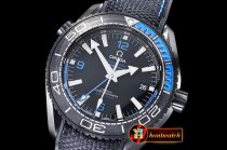 Omega Planet Ocean GMT Deep Black PVD/RU Blue JHF A2824 Mod
