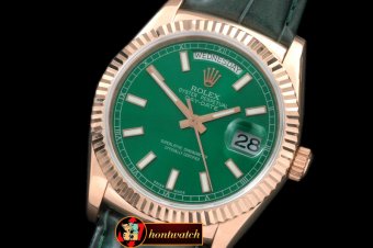 Replica Rolex DayDate Fluted Green RG/LE Asian 2813