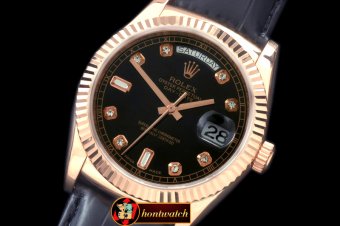 Replica Rolex DayDate Fluted Black Diam RG/LE Asian 2813