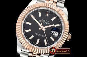 Rolex Datejust II DJ2 41mm Jub Flt RG/SS Black Stk BP A3235 Mod