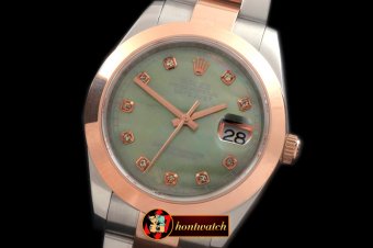 R2DJ0194K - SS/RG Oyster M-Green Diam Asian Eta 2836-2