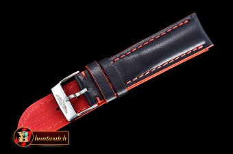Breitling Gloss Black Red Stitch Leather Strap