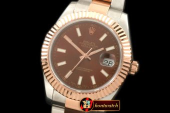 R2DJ0188G - SS/RG Oyster Fluted Brown Sticks Asian Eta 2836-2