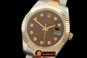 R2DJ0191F - SS/YG Oyster Fluted Brown Diam Asian Eta 2836-2