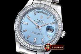 Replica Rolex Daydate 41mm SS/SS Pres Baug Blue Stk Diam Asia 32