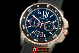 CAR0328A - Calibre de Cartier D-Chrono SS/RG/RU Black OS20