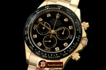 Replica Rolex Daytona 116528 YG/YG Black Diam A-7750 Sec@6