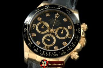 Replica Rolex Daytona 116528 YG/LE Black Diam A-7750 Sec@6