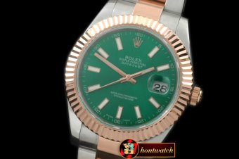 R2DJ0188I - SS/RG Oyster Fluted Green Sticks Asian Eta 2836-2