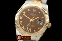 R2DJ0189D - SS/YG Oyster Fluted Brown Roman Asian Eta 2836-2