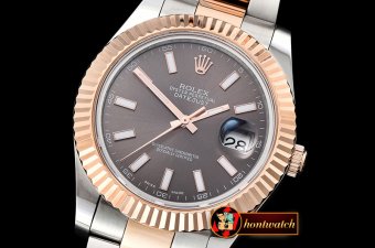 Rolex DJ2 41mm Oyst Flt RG/SS Dark Grey Stk BP A3136 Mod