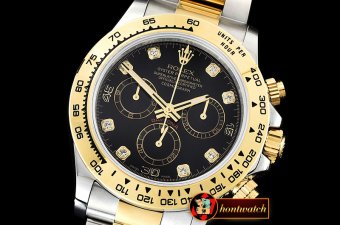 Rolex Daytona 116523 YG/SS Black Diam OMF A7750 Mod