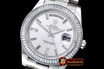 Replica Rolex Daydate 41mm SS/SS Pre Silver Wht Stk Diam Asia 32