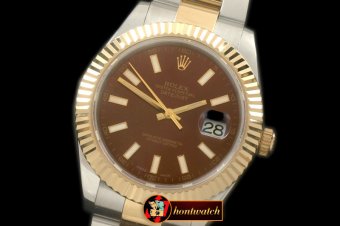 R2DJ0187J - SS/YG Oyster Fluted Brown Sticks Asian Eta 2836-2