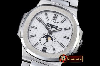 Best Quailty Patak Philippe Nautilus GMT MoonPhase SS/SS White A
