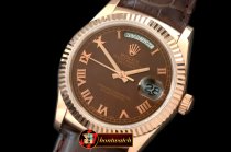 Replica Rolex DayDate Fluted Brown Roman RG/LE Asian 2813