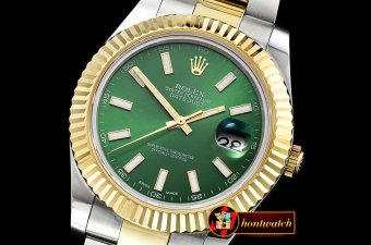 Rolex Datejust II DJ2 41mm Oyst Flt YG/SS Green Stick BP A3136 M